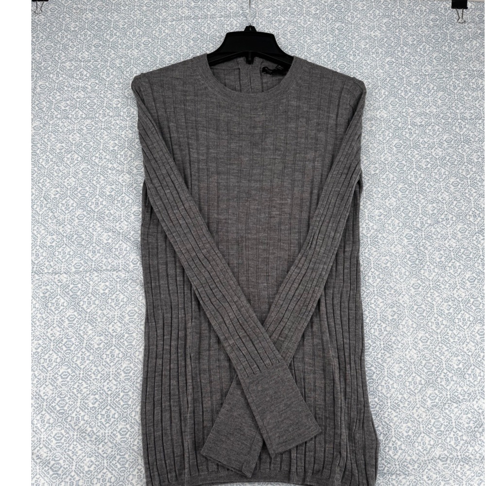 Banana Republic Extra Fine Merino Wool Ribbed Back Zip Sweater Gray L 722826-01